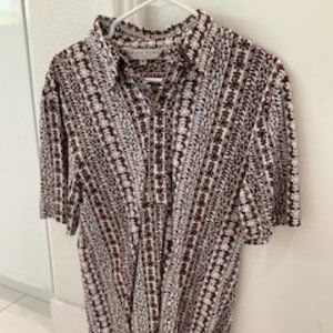 Vintage Trina Turk Mens Short Sleeve Brown Polo Modern Pattern Size M